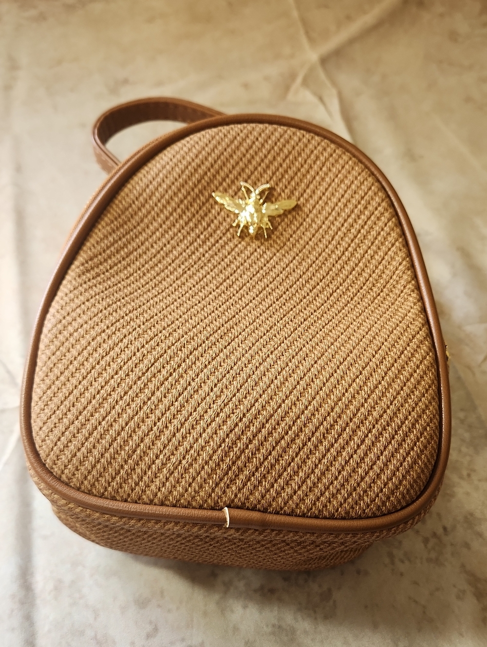 Vegan Textured Leather Tan Women’s Backpack with Gold Bee Accent NWOT